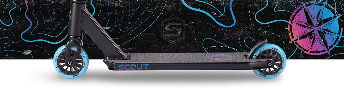 SKITT Freestyle koloběžka SCOUT Black Rainbow pro nejmenší od 105 cm uvodní foto